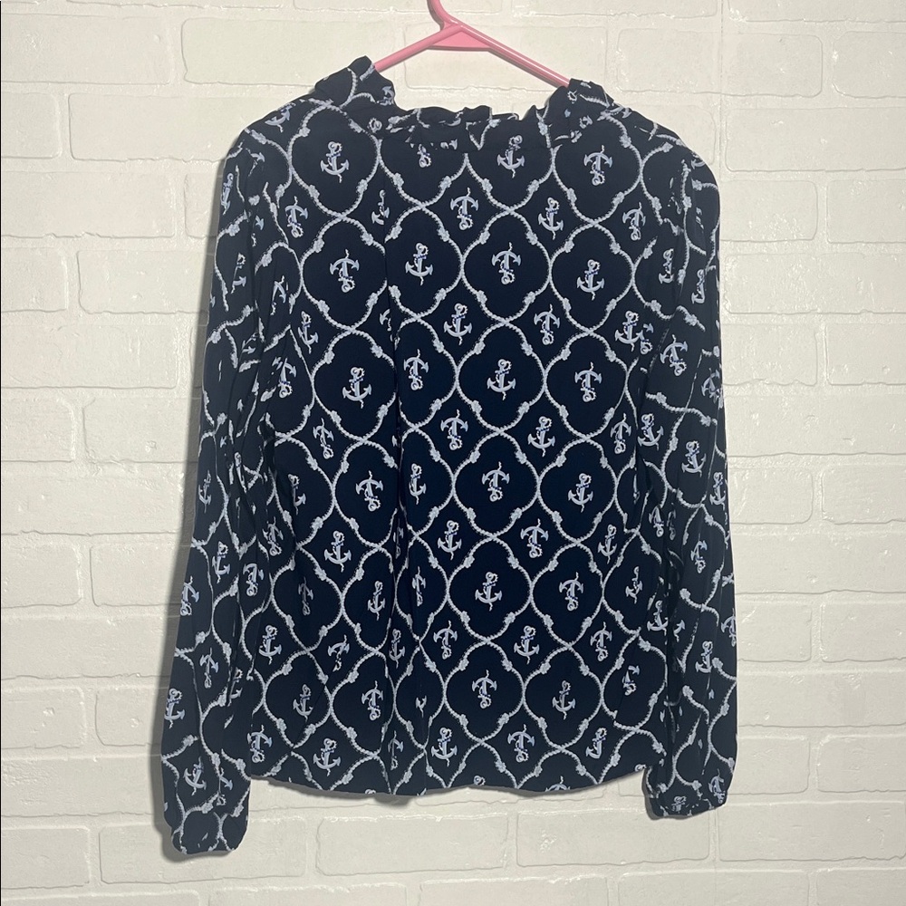 Crown & Ivy Navy Blue Long Sleeve Blouse Work Shirt Cotton Anchors Large - Picture 4 of 5